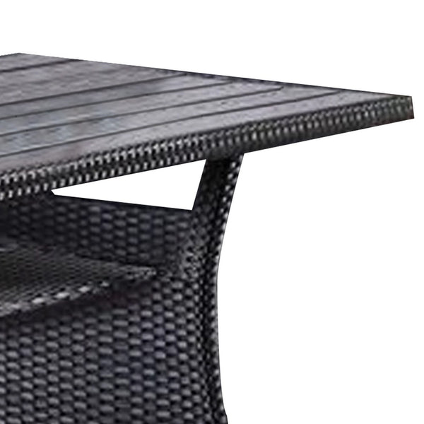 Maria Outdoor Dining Table, 57 Inch Top w/ Shelf, Black Rattan Woven - BM341005