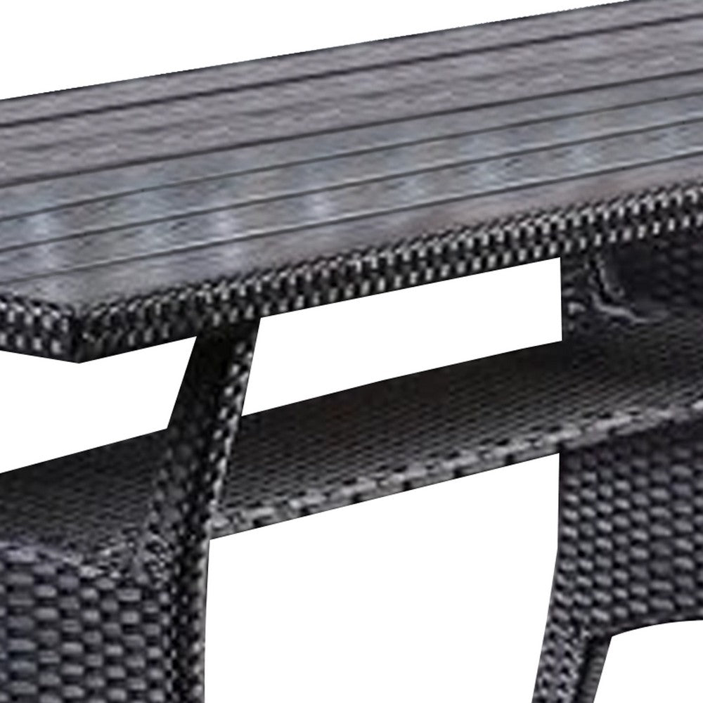 Maria Outdoor Dining Table, 57 Inch Top w/ Shelf, Black Rattan Woven - BM341005