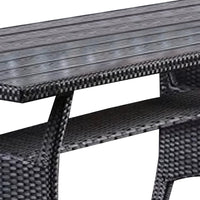 Maria Outdoor Dining Table, 57 Inch Top w/ Shelf, Black Rattan Woven - BM341005