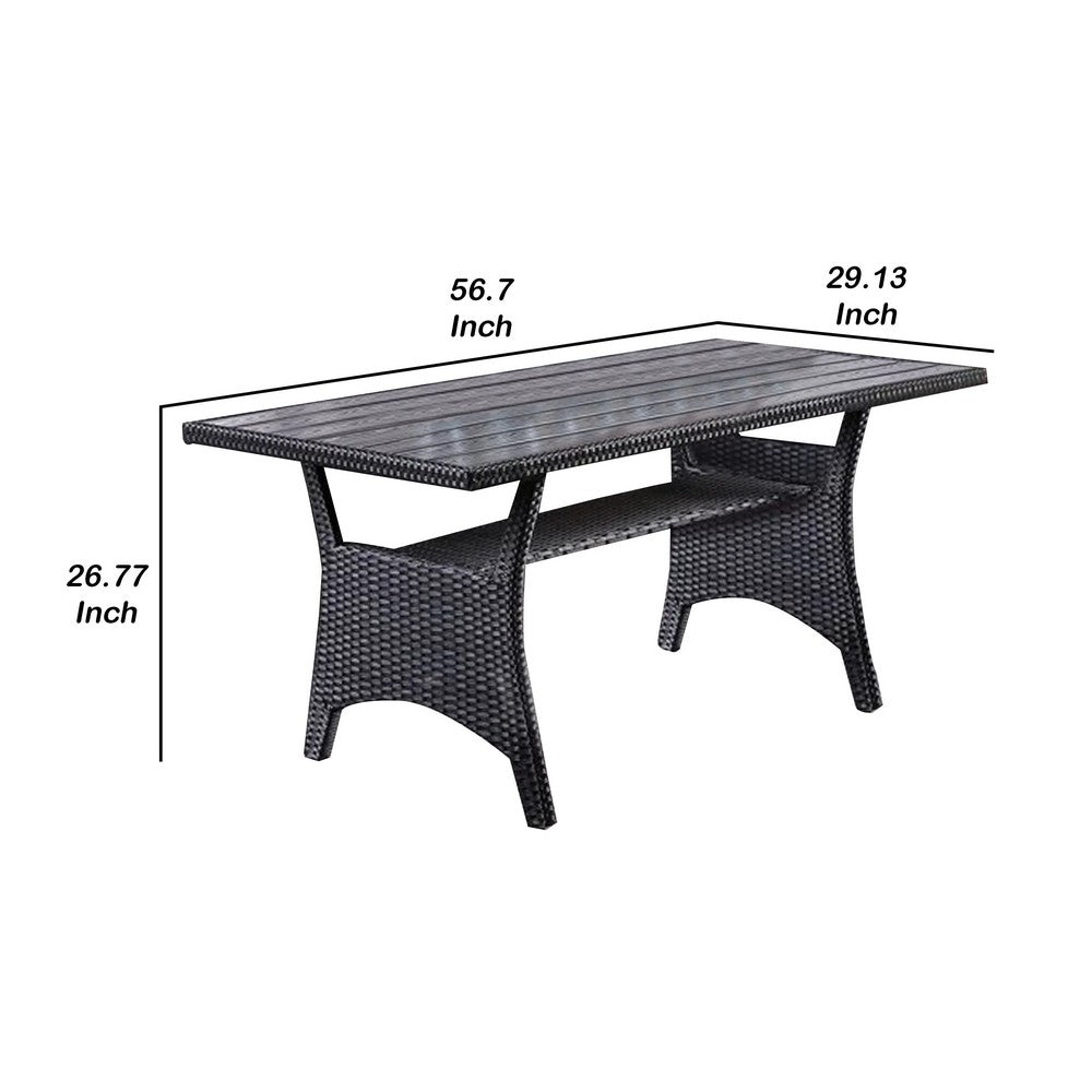 Maria Outdoor Dining Table, 57 Inch Top w/ Shelf, Black Rattan Woven - BM341005