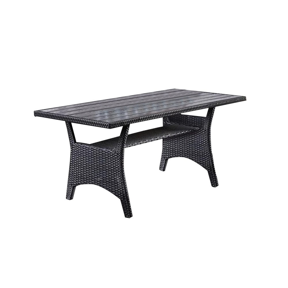 Maria Outdoor Dining Table, 57 Inch Top w/ Shelf, Black Rattan Woven - BM341005