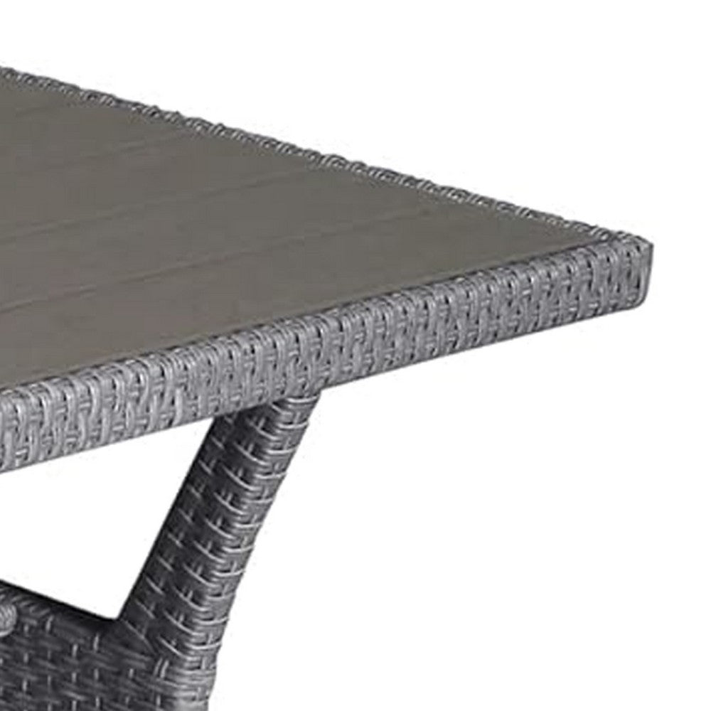 Maria Outdoor Dining Table, 57 Inch Top w/ Shelf, Gray Rattan Woven - BM341006