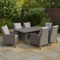 Maria Outdoor Dining Table, 57 Inch Top w/ Shelf, Gray Rattan Woven - BM341006