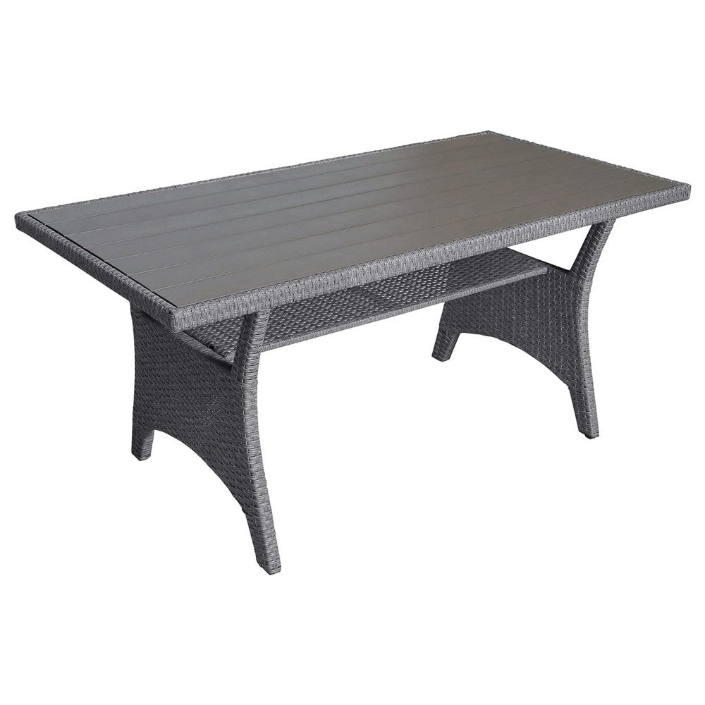Maria Outdoor Dining Table, 57 Inch Top w/ Shelf, Gray Rattan Woven - BM341006