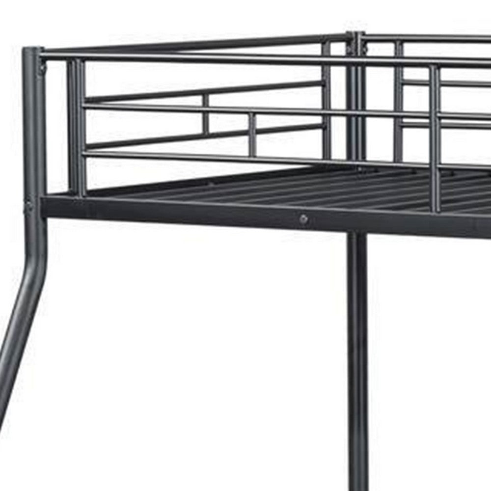 Zena Twin over Full Bunk Bed, Angular Ladder and Rails, Black Metal Frame - BM341008