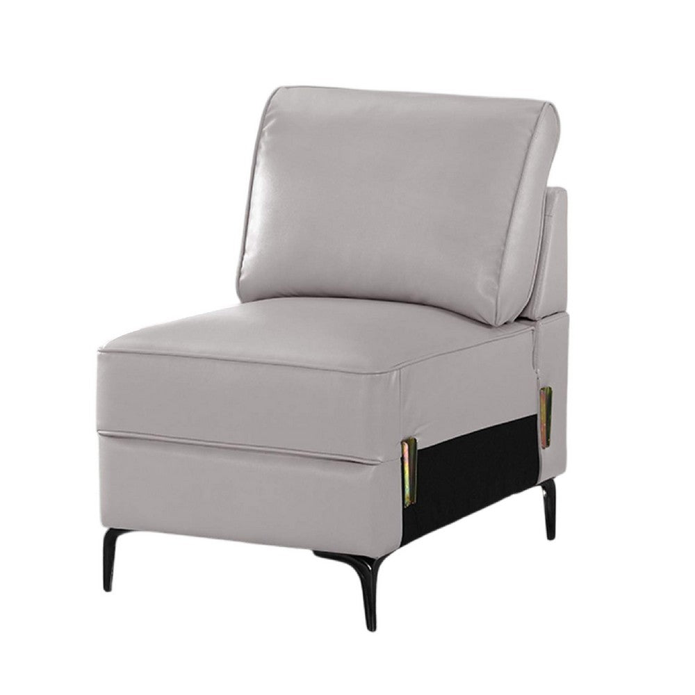 Lena Armless Chair, Beige Faux Leather Cushions, Black Metal Sleek Legs - BM341009