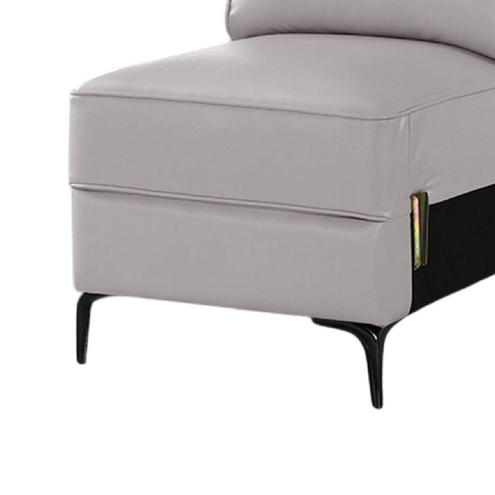 Lena Armless Chair, Beige Faux Leather Cushions, Black Metal Sleek Legs - BM341009