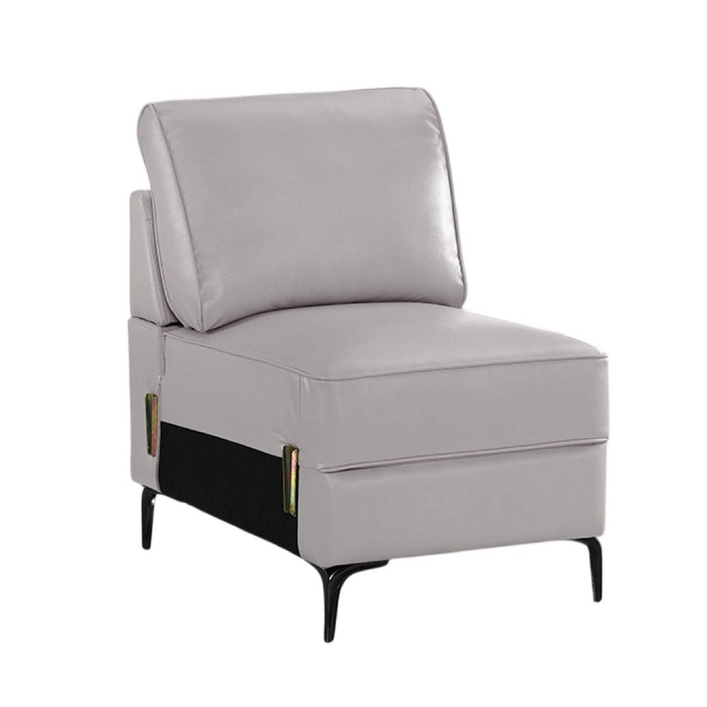 Lena Armless Chair, Beige Faux Leather Cushions, Black Metal Sleek Legs - BM341009