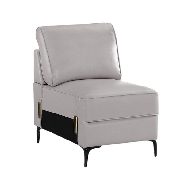 Lena Armless Chair, Beige Faux Leather Cushions, Black Metal Sleek Legs - BM341009