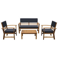 Rena 4pc Outdoor Lounge Set with Table, Sofa, 2 Chairs, Dark Gray Cushions, Natural Brown - BM341011