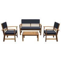 Rena 4pc Outdoor Lounge Set with Table, Sofa, 2 Chairs, Dark Gray Cushions, Natural Brown - BM341011
