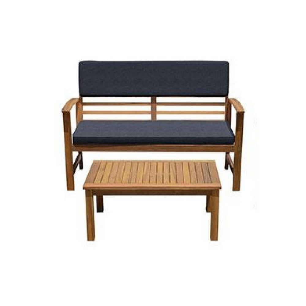 Rena 4pc Outdoor Lounge Set with Table, Sofa, 2 Chairs, Dark Gray Cushions, Natural Brown - BM341011