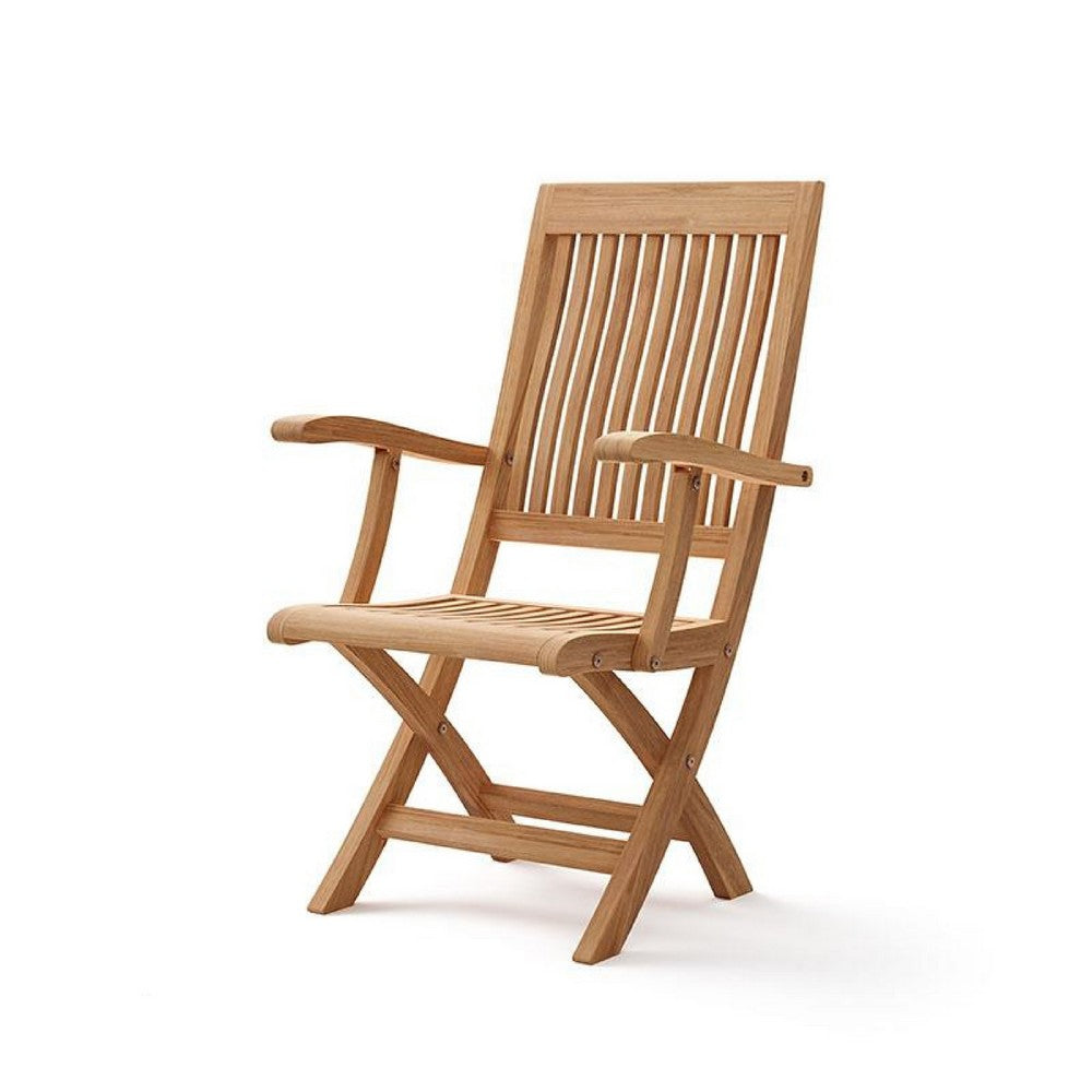 Dena Outdoor Folding Armchair, Adjustable Back, Natural Brown Teak Wood - BM341012