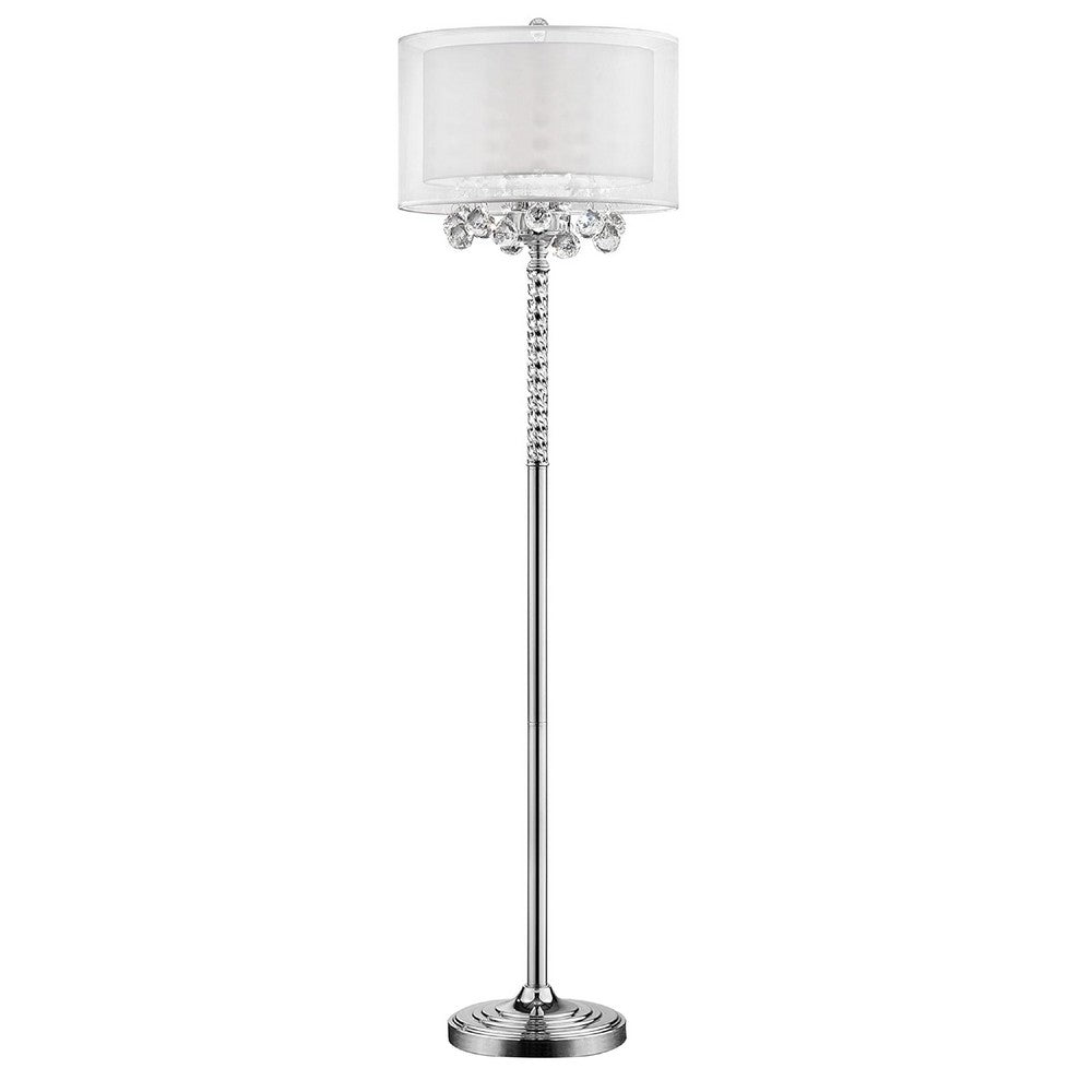 Fena Floor Lamp, Crystal Accent Drum Shade, 62 Inch Chrome Metal Base - BM341013