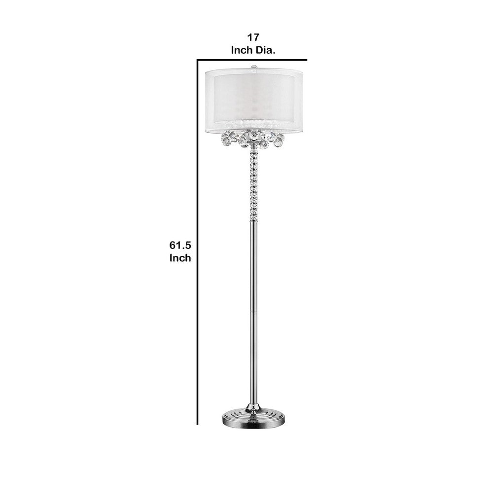Fena Floor Lamp, Crystal Accent Drum Shade, 62 Inch Chrome Metal Base - BM341013