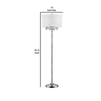 Fena Floor Lamp, Crystal Accent Drum Shade, 62 Inch Chrome Metal Base - BM341013