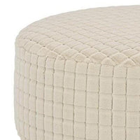 Sem Ottoman, 41 Inch Round, Patterned Tan Beige Chenille Upholstery - BM341019