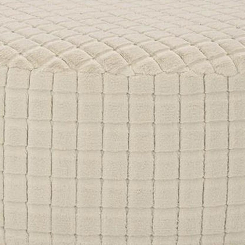 Sem Ottoman, 41 Inch Round, Patterned Tan Beige Chenille Upholstery - BM341019