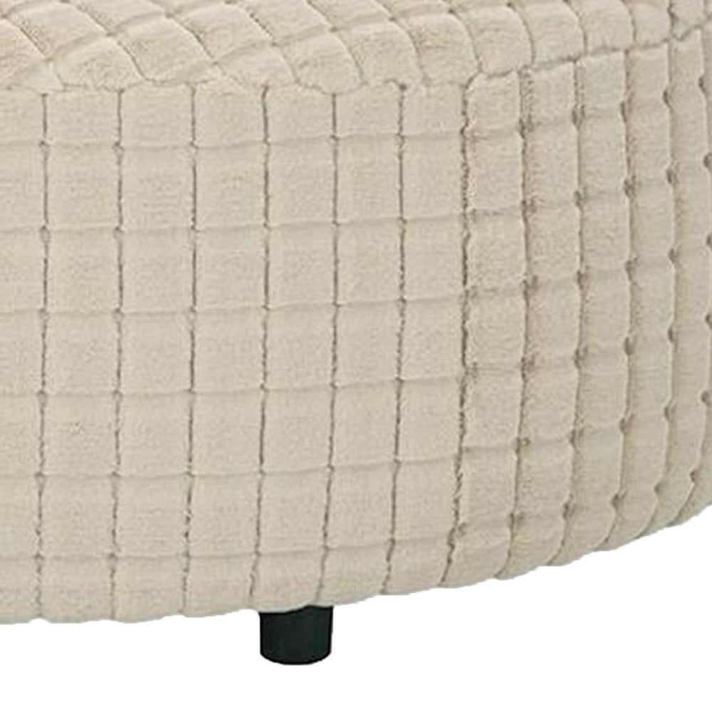 Sem Ottoman, 41 Inch Round, Patterned Tan Beige Chenille Upholstery - BM341019