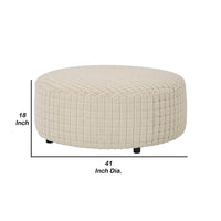 Sem Ottoman, 41 Inch Round, Patterned Tan Beige Chenille Upholstery - BM341019