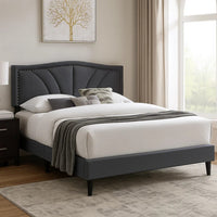 Carie Full Bed, Charcoal Gray Burlap Upholstery, Padded Headboard - BM341023