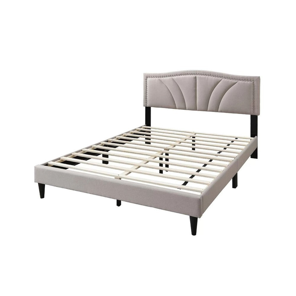 Carie Full Bed, Light Brown Burlap Upholstery, Padded Headboard - BM341024