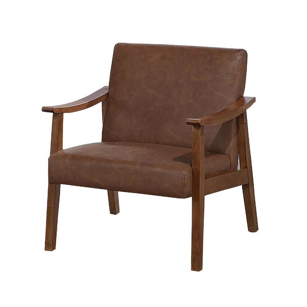 Onile Classic Accent Chair, Brown Faux Leather, Wood, Foam Cushions - BM341025
