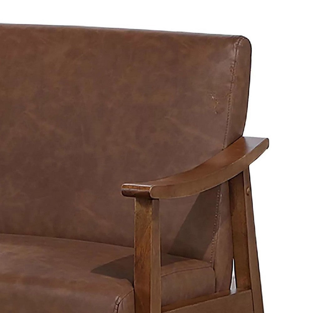 Onile Classic Accent Chair, Brown Faux Leather, Wood, Foam Cushions - BM341025