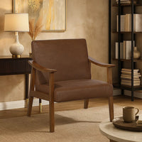Onile Classic Accent Chair, Brown Faux Leather, Wood, Foam Cushions - BM341025