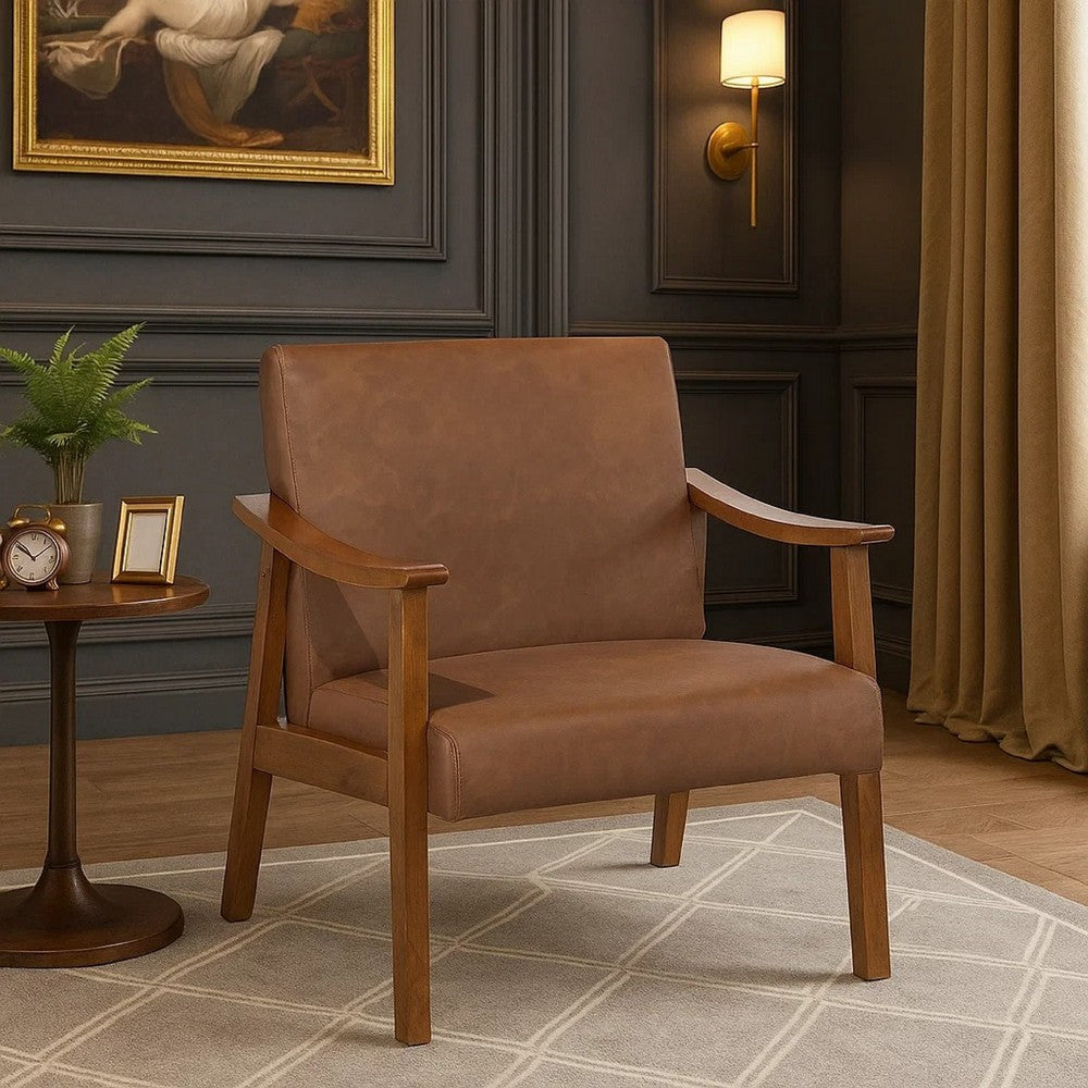 Onile Classic Accent Chair, Brown Faux Leather, Wood, Foam Cushions - BM341025