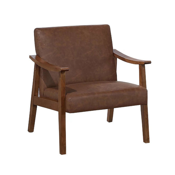 Onile Classic Accent Chair, Brown Faux Leather, Wood, Foam Cushions - BM341025