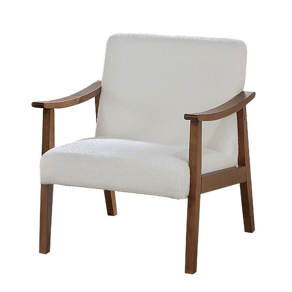 Onile Classic Accent Chair, White Wool Fabric, Wood, Foam Cushions - BM341026