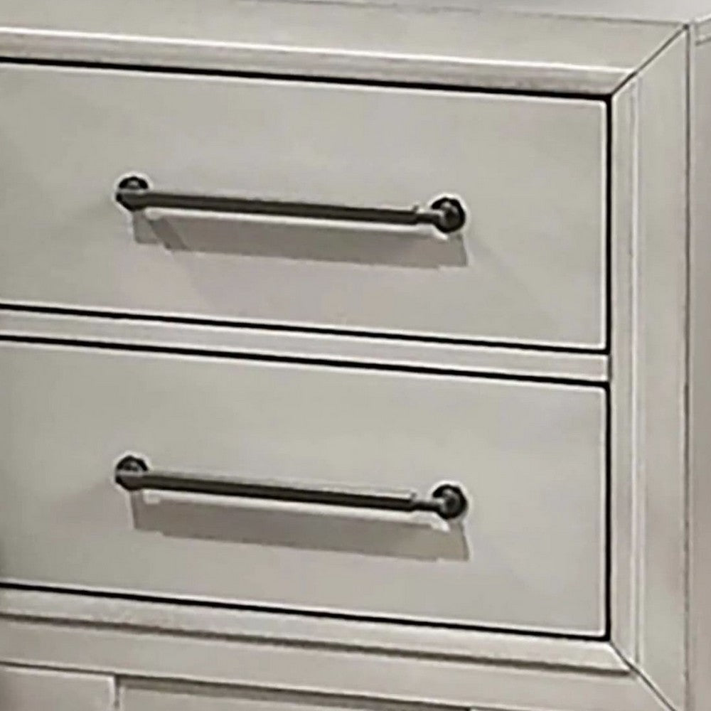 Jaxen Nightstand End Table, Antique White Rubberwood, 2 Drawers, 23 Inch - BM341027