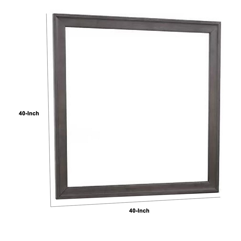 Dresser Mirror, Charcoal Gray Poplar Wood Frame, Square 40 Inch - BM341028