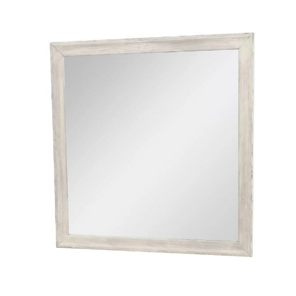 Dresser Mirror, Antique White Poplar Wood Frame, Square 40 Inch - BM341029