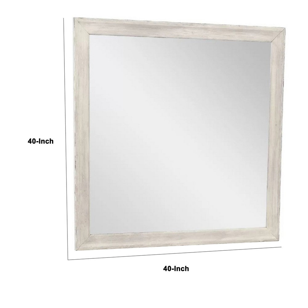 Dresser Mirror, Antique White Poplar Wood Frame, Square 40 Inch - BM341029