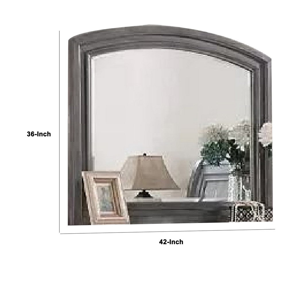 Dresser Mirror, Gray Pine Wood Frame, Farmhouse Carved Details 36x42 - BM341030