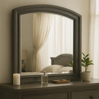 Dresser Mirror, Gray Pine Wood Frame, Farmhouse Carved Details 36x42 - BM341030