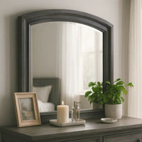Dresser Mirror, Gray Pine Wood Frame, Farmhouse Carved Details 36x42 - BM341030