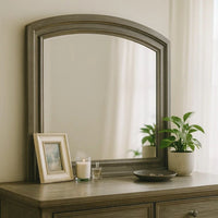 Dresser Mirror, Gray Pine Wood Frame, Farmhouse Carved Details 36x42 - BM341030