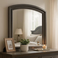Dresser Mirror, Gray Pine Wood Frame, Farmhouse Carved Details 36x42 - BM341030