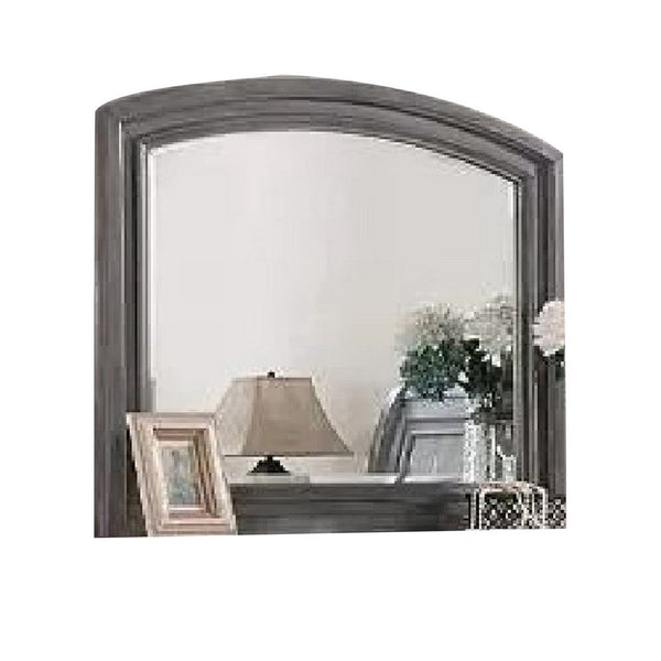 Dresser Mirror, Gray Pine Wood Frame, Farmhouse Carved Details 36x42 - BM341030