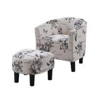 Beua 2pc Accent Chair and Ottoman Set, White and Black Script Print  - BM341031