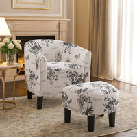 Beua 2pc Accent Chair and Ottoman Set, White and Black Script Print  - BM341031