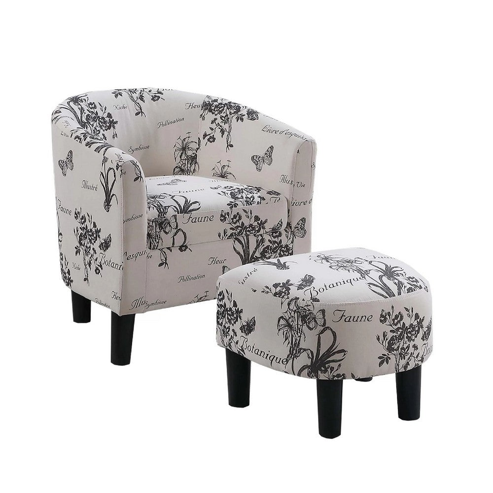 Beua 2pc Accent Chair and Ottoman Set, White and Black Script Print  - BM341031