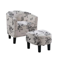 Beua 2pc Accent Chair and Ottoman Set, White and Black Script Print  - BM341031