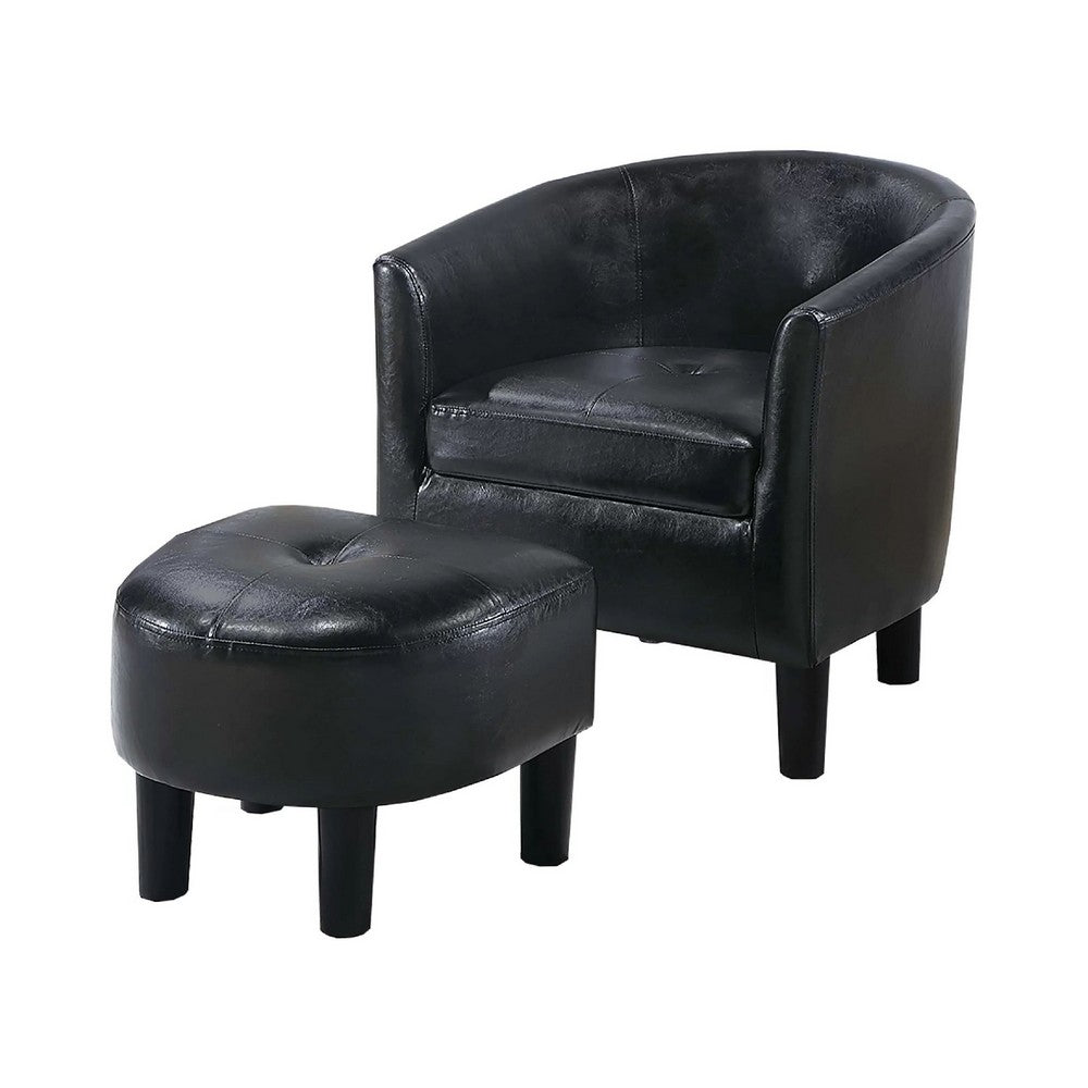 Beua 2pc Accent Chair and Ottoman Set, Black Faux Leather, Foam Cushions - BM341032