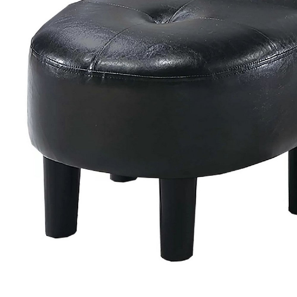 Beua 2pc Accent Chair and Ottoman Set, Black Faux Leather, Foam Cushions - BM341032