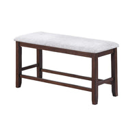Counter Hight Dining Bench, White Fabric, Walnut Brown Wood, 46 Inch Seat - BM341033