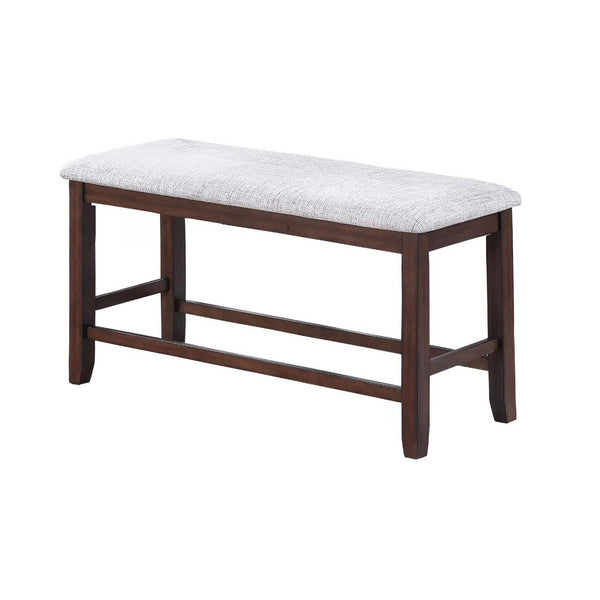 Counter Hight Dining Bench, White Fabric, Walnut Brown Wood, 46 Inch Seat - BM341033